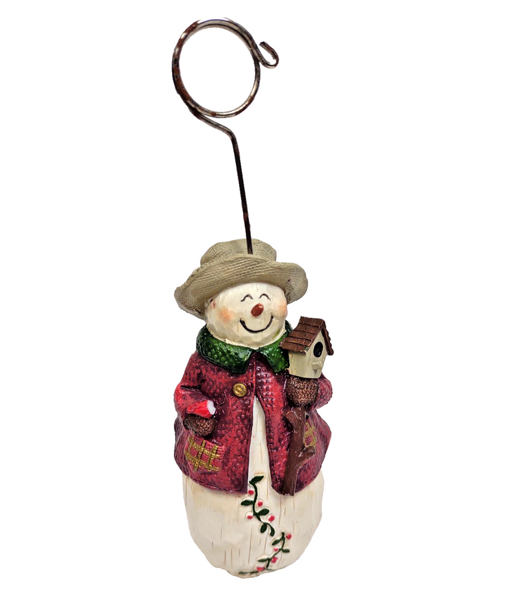 Christmas Snowman Photo Card Holder 4" Decor Holiday Decoration Figurine Country